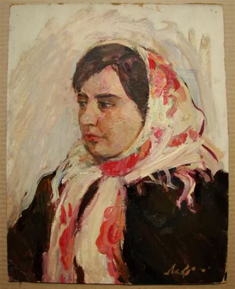 Ukrainian Soviet Oil Painting Realism Female Portrait Girl Headscarf