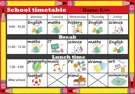 School Timetable Learnenglish Kids British Council