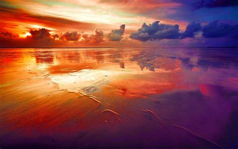 Beautiful Rainbow Colored Landscapes Prism Painted Beach And Sky