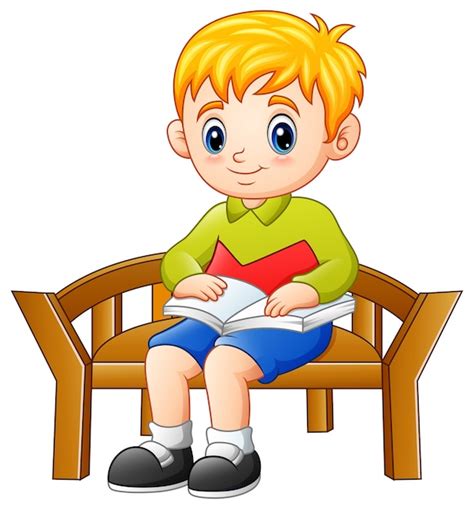 Niño pequeño sentado en una silla leyendo un libro Vector Premium