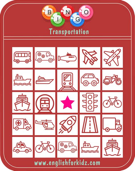 Printable Transportation Bingo Game