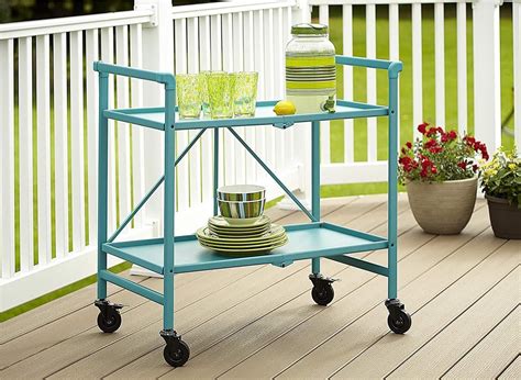 Metal bar carts also come in a wide range of finishes. Indoor Outdoor Folding Metal Rolling Serving Cart Teal for ...