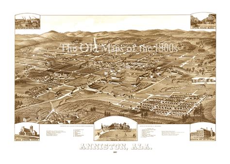 Sepia Toned Fine Art Map Of Anniston Alabama In 1887