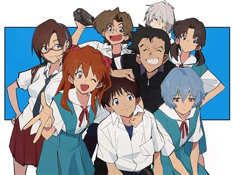 Aida Kensuke Ayanami Rei Horaki Hikari Ikari Shinji Makinami Mari