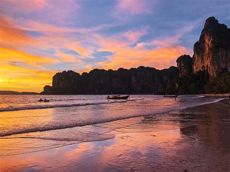 A Ridiculous Sunset Over Railay Beach Thailand One Of The Most