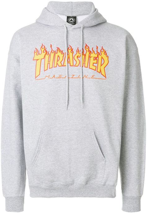 Thrasher Flame Hoodie Grey Cotton Grey Hoodie Flames Hoodies Sweatshirts Graphic