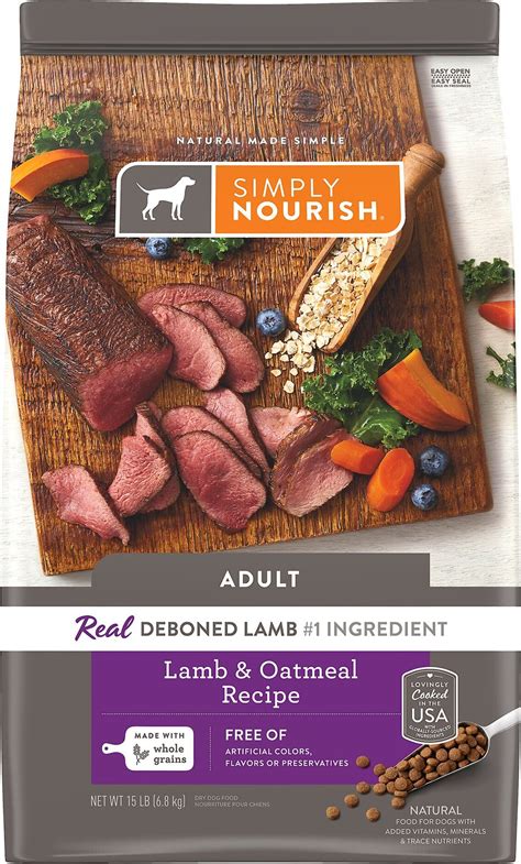 Simply Nourish Lamb And Oatmeal Recipe Adult Dry Dog Food 15 Lb Bag