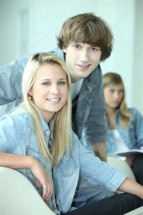 Three Teenagers Sat Working Together Stock Photo By ©photography33 7607881