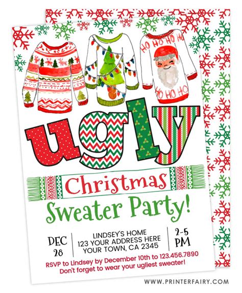 Ugly Sweater Christmas Invitation Printerfairy