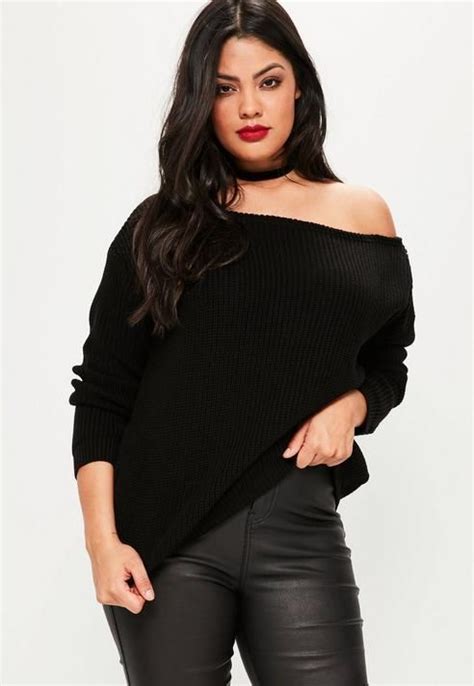Missguided Plus Size Black Off Shoulder Knit Sweater Plus Size