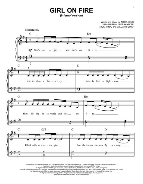 Girl On Fire Sheet Music Alicia Keys Easy Piano
