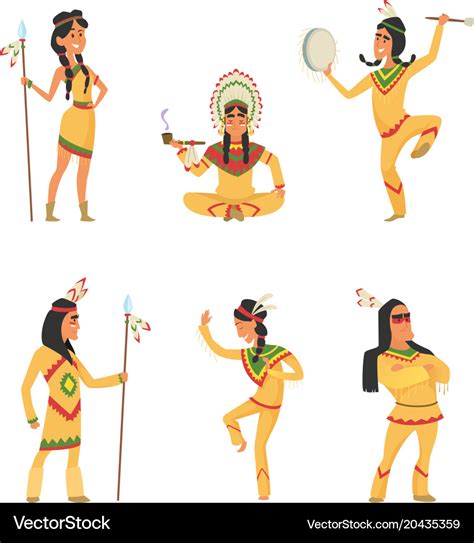 Native American Indians Cartoon Characters Set In Vector Image
