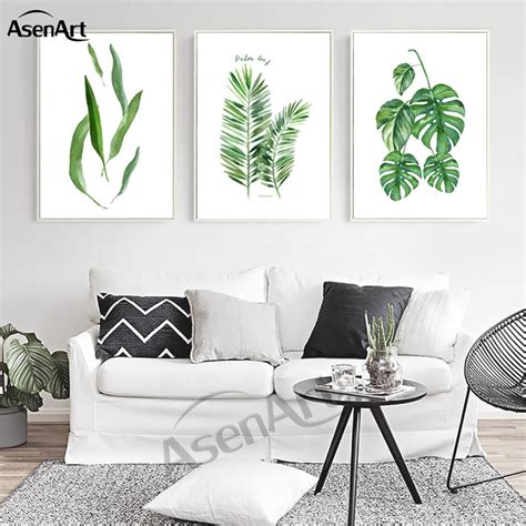 Canvas Painting Nordic Tropical Plant Minimalist Artwork Fresh Green