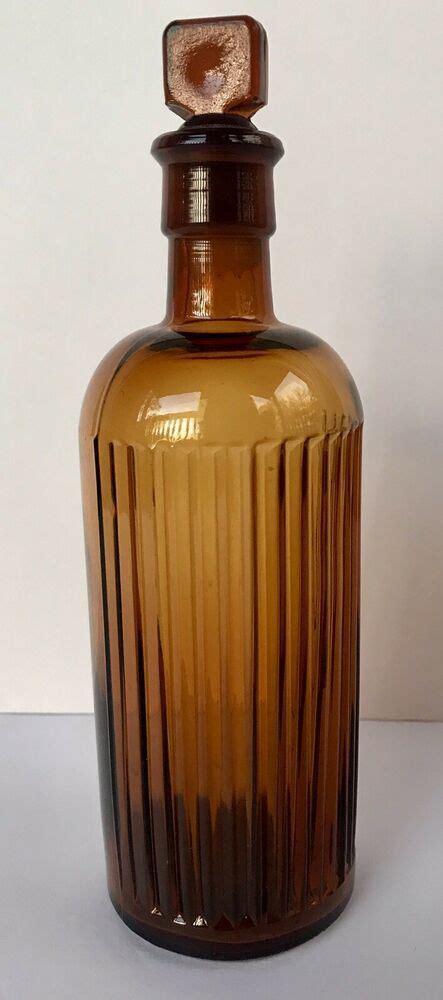 Vintage Brown Glass Apothecary Bottle With Six Sided Glass Stopper 75