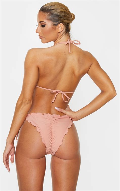 Clay Pink Frill Edge Padded Bikini Top Prettylittlething