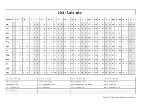 2021 Calendar Template Year At A Glance Free Printable Templates