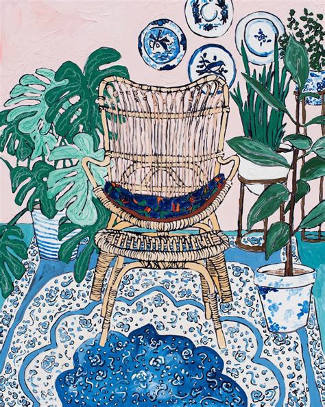 Wicker Reading Chair In Pink Jungle Room Painting By Lara Meintjes