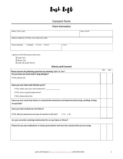 Printable Eyelash Extension Consultation Form Template Free