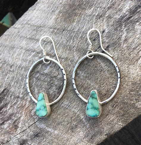 Turquoise Sterling Silver Hoop Earrings Etsy Etsy Earrings