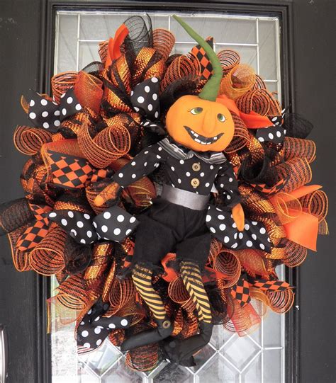 28 Deco Mesh Halloween Wreath Halloween Decoration Door Hanger Fall