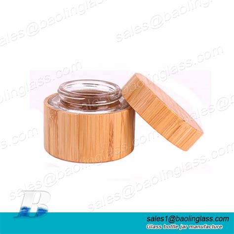 Cosmetic Cream Jar 1 75oz 50ml Clear Glass Jar Face Cream Storage Bottles With Bamboo Body And Lids