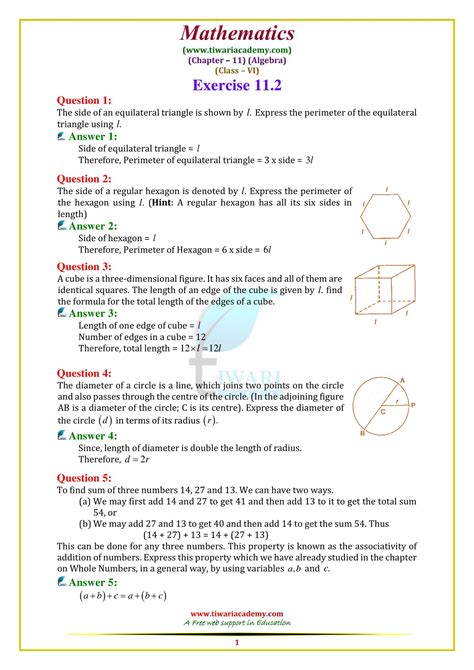 Ncert Solutions For Class 6 Maths Chapter 11 Algebra In Pdf 2020 21 Algebraic Expressions