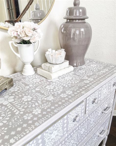 My Bone Inlay Stenciled Dresser Painted With Gray And White Chalk