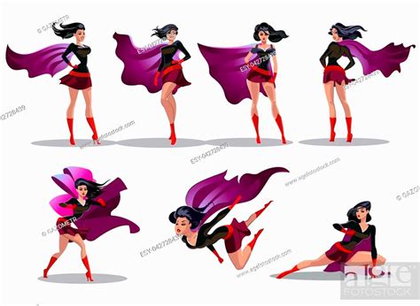 Comic Superwoman Actions In Different Poses Female Superhero Vector