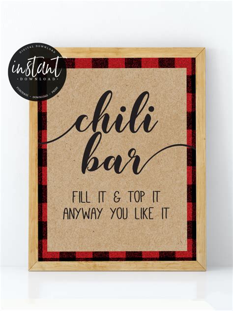Lumberjack Chili Bar Sign Chili Bar Baby Shower Signs