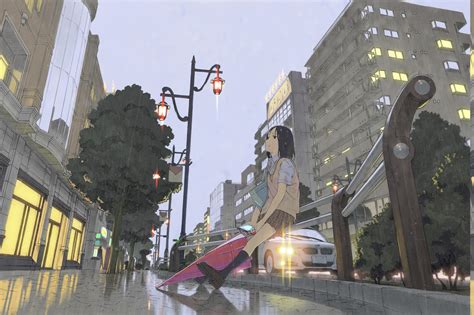 Umbrella Rain City Schoolgirls Alone Waiting Anime Anime Girls Wallpapers Hd Desktop
