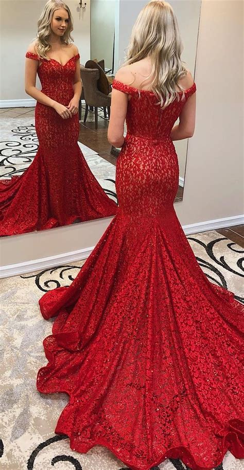 Formal Red Mermaid Evening Dresses For Womenmodest Off The Shoulder Long Prom Dresses Dre