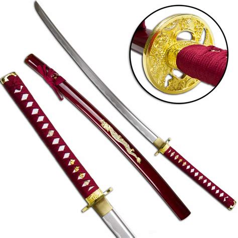 Red Dragon Samurai Sword Maroon Katana Japanese Swords