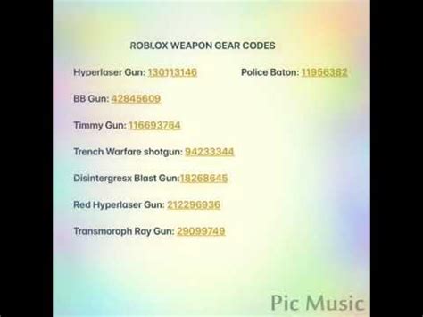 This can then be used to play generic tracks already in the game. Roblox weapon gear codes - YouTube