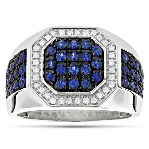 Unique 14k Gold Diamond And Blue Sapphire Mens Ring By Luxurman 18ctw