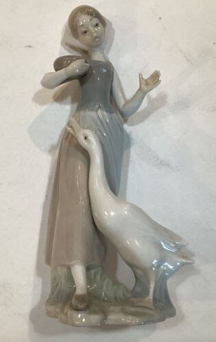 Lladro Girl Feeding Goose Gloss Retired Porclelain Figure Pristine Ebay