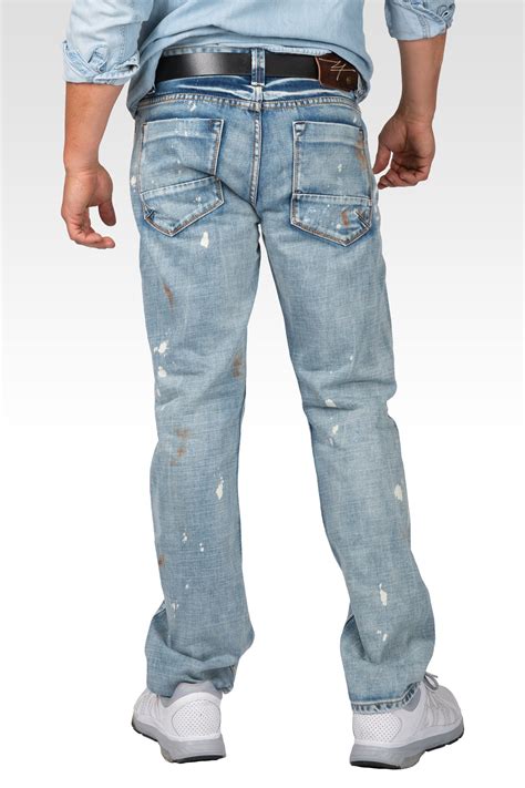 Level 7 Mens Slim Straight Premium Bleach Washed Distressed Paint
