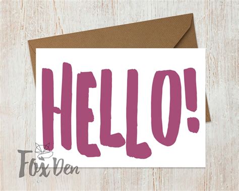 Hello Greeting Card Just Because Card Thinking Of You Card Etsy