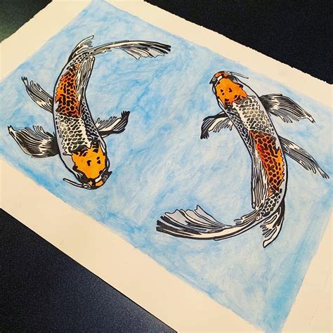 Koi Handmade Linocut Print Limited Edition Fish Etsy