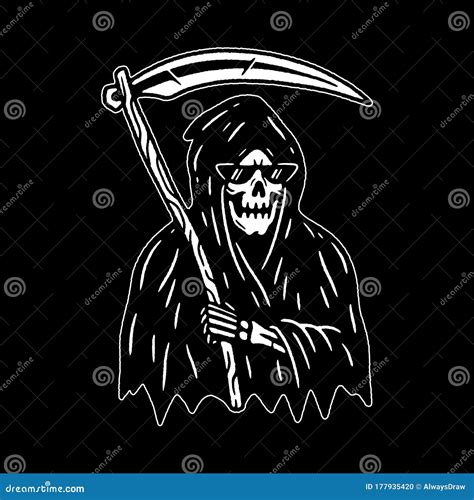 Grim Reaper With Scythe White Black Stock Vector Illustration Of Dead