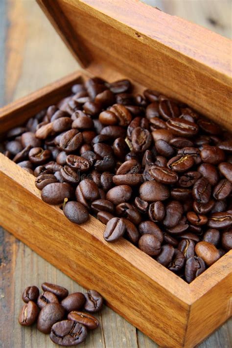 Flavored Coffee Beans In A Wooden Box Stock Image Image Of Background