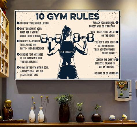 10 Gym Rules Poster Canvas Wall Art Gym Rules Vinatge Canvas Gym