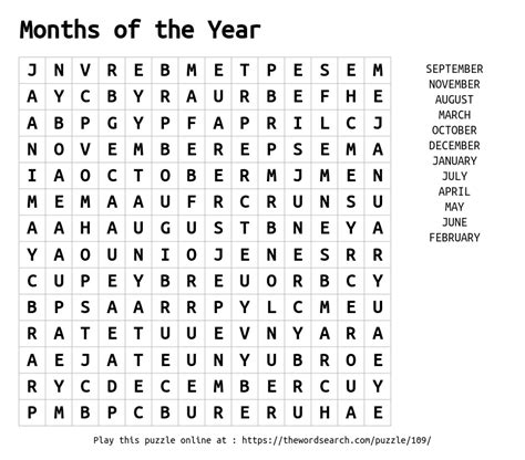 Download Word Search On Months Of The Year