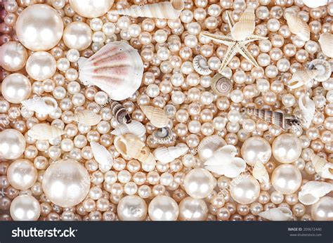 The Background Of Pearls And Sea Shells Stock Photo 209672440
