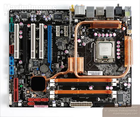 Photo Of Computer Motherboard With Intel Cpu Stock Image Mxi19433