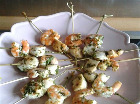 Brochettes De Saint Jacques Et Gambas Marin Es L Ail Et Au Citron Recette Brochette Saint