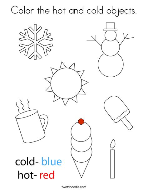 Color The Hot And Cold Objects Coloring Page Twisty Noodle