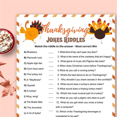 Thanksgiving Jokes Riddles Game Printable Thanksgiving Riddles With