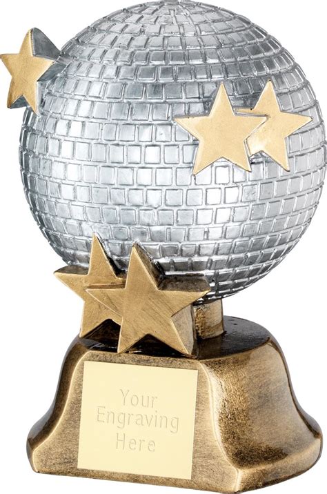 Dance Disco Glitter Ball Trophy With Stars 15cm 6