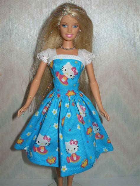 Handmade Barbie Clothes Blue Pink And White Hello Kitty Etsy Barbie