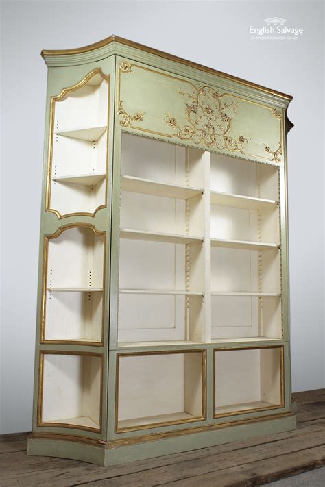 Unusual Ornate Green And Gilt Large Bookcase